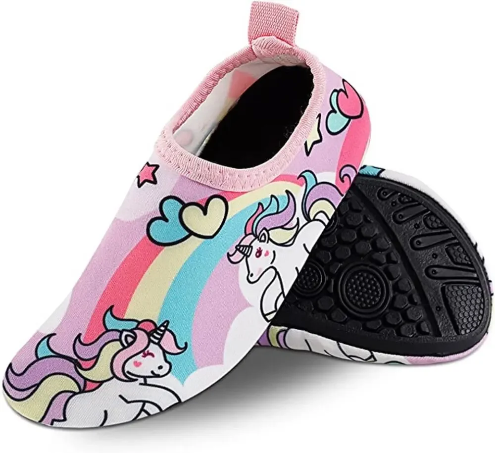 Girls Water Shoes Unicorn Rainbow, Non-Slip Beach Swim, size 7 Toddler ~ NEW